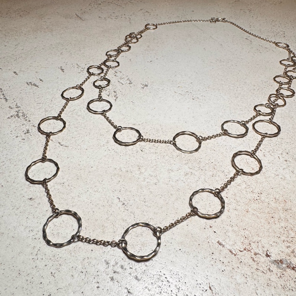 Banana Republic Gold Tone Hamered Circle Layered Necklace - Picture 3 of 6
